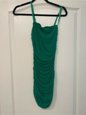 Green Ruched Slip Dress with Spaghetti Straps